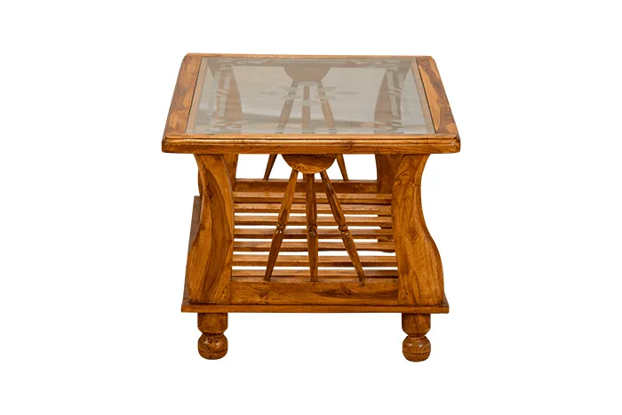 VIVDeal Glass Teak Center Table 1